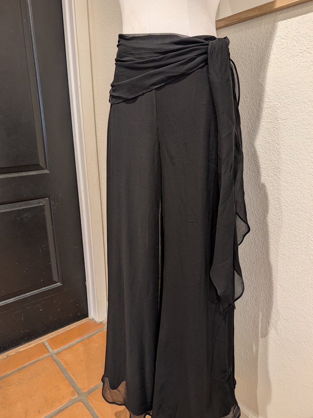 Cache Black Wrap Silk Chiffon Pants with Tie Waist